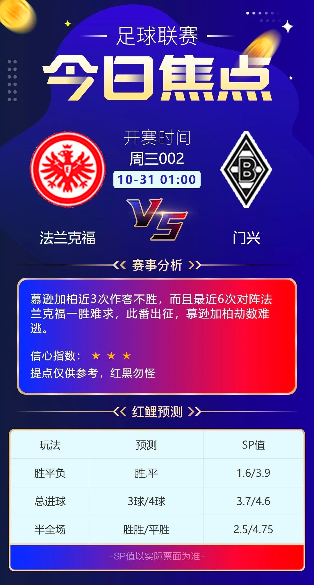 门兴格拉德巴赫预计本周末会大胜法兰克福的简单介绍